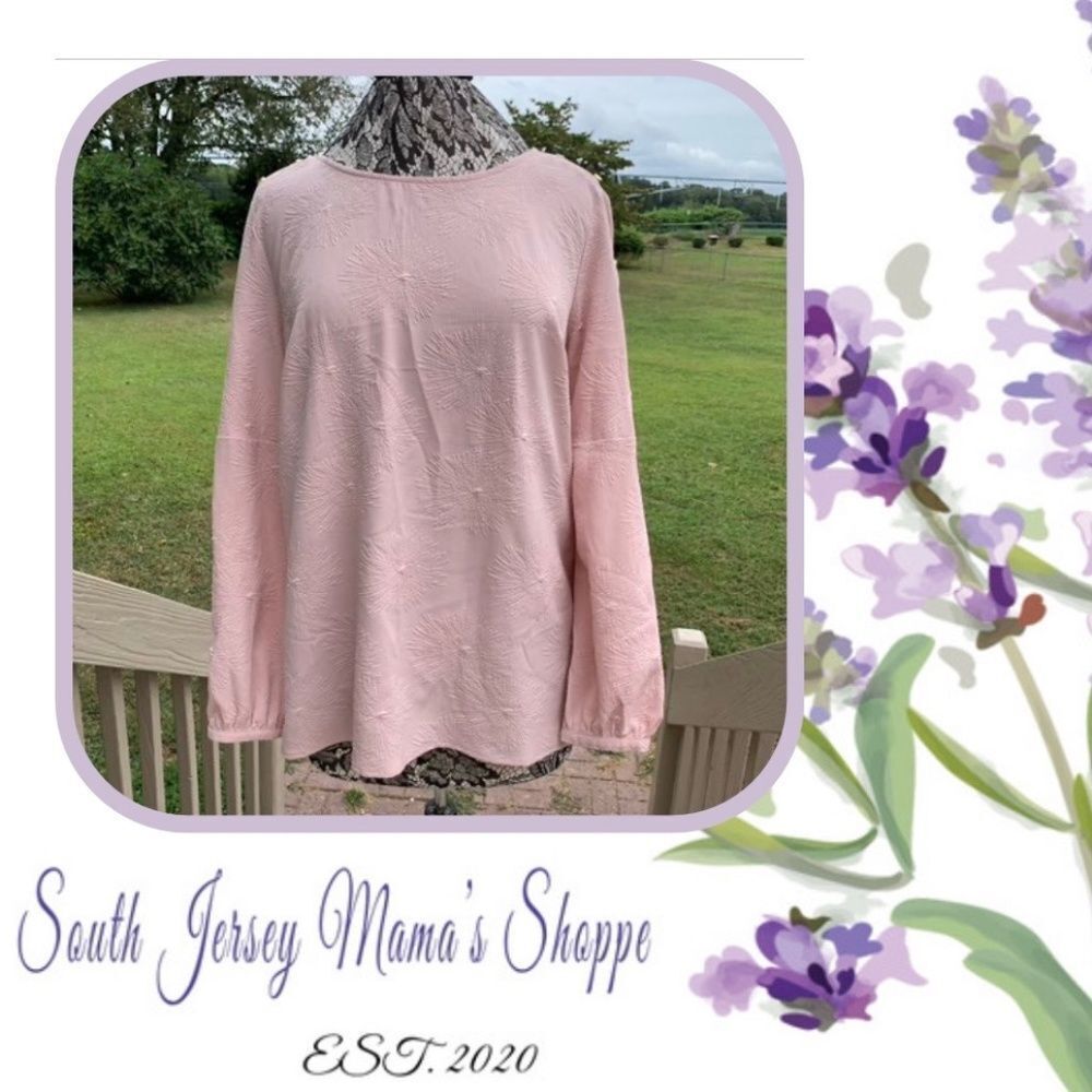 Liz Claiborne Career Size L Blush Pink With Starburst Design Blouse (C196)